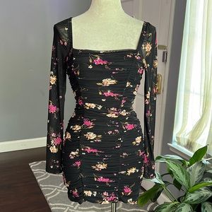 Leith Ruched Floral Print Bodycon Dress